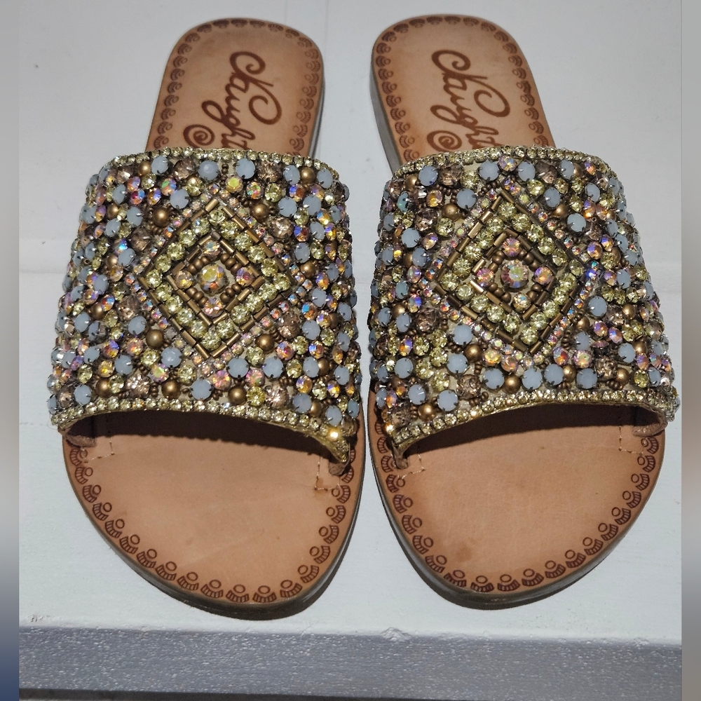 naughty monkey Tan Jeweled Slide Sandals - Picture 7 of 11